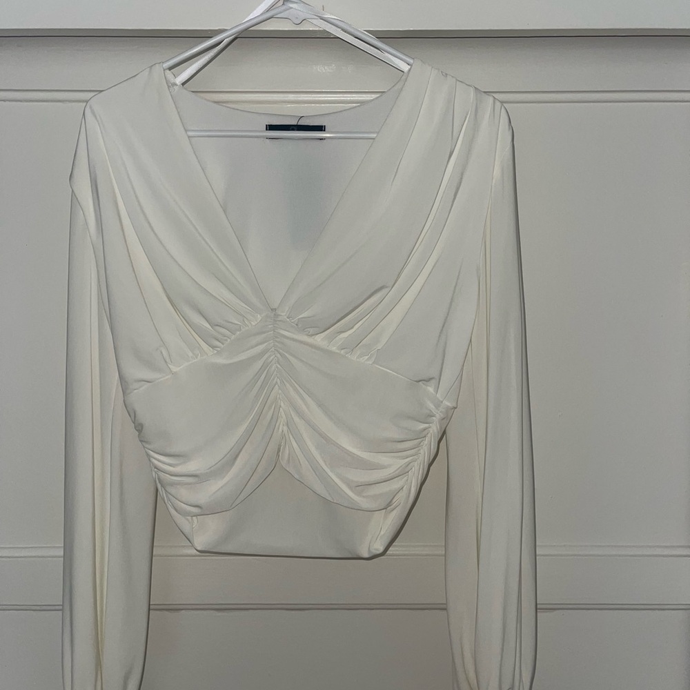 Chic Cream Ruched Women's Blouse